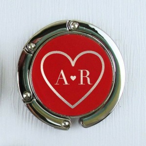 Personalised Heart with Initial Purse Handbag Bag Hook - White, Blue, Red or Black